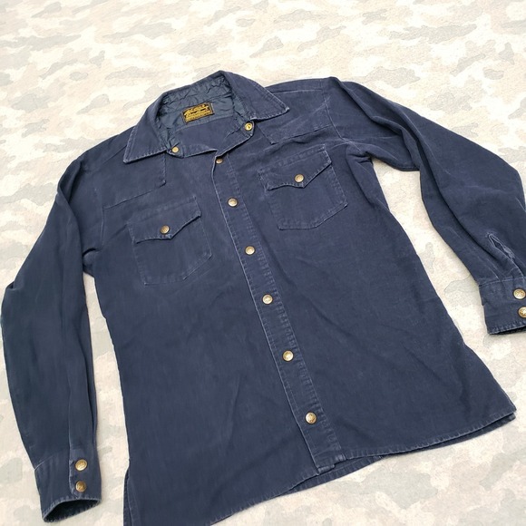 Vintage Eddie Bauer Shirt Mens Small Blue Pockets Snap Up Long Sleeve - Picture 2 of 8